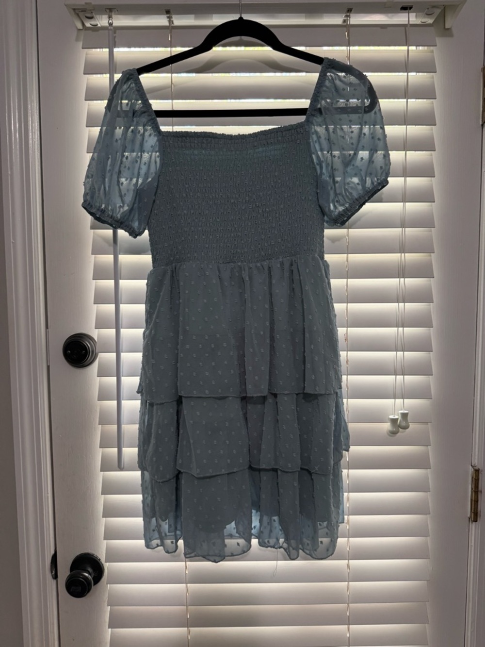 Altar'd State Light Blue Smocked Tiered Dot Chiffon
